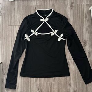 SHEIN Black Long Sleeve Top with White Trim